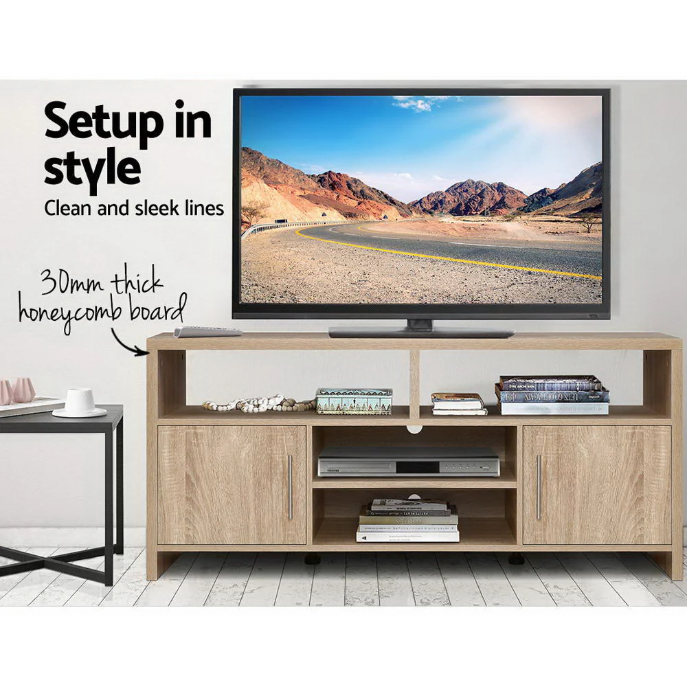 Savea 140cm TV Cabinet Entertainment Unit Stand Storage Shelf Sideboard - Oak - Nurns