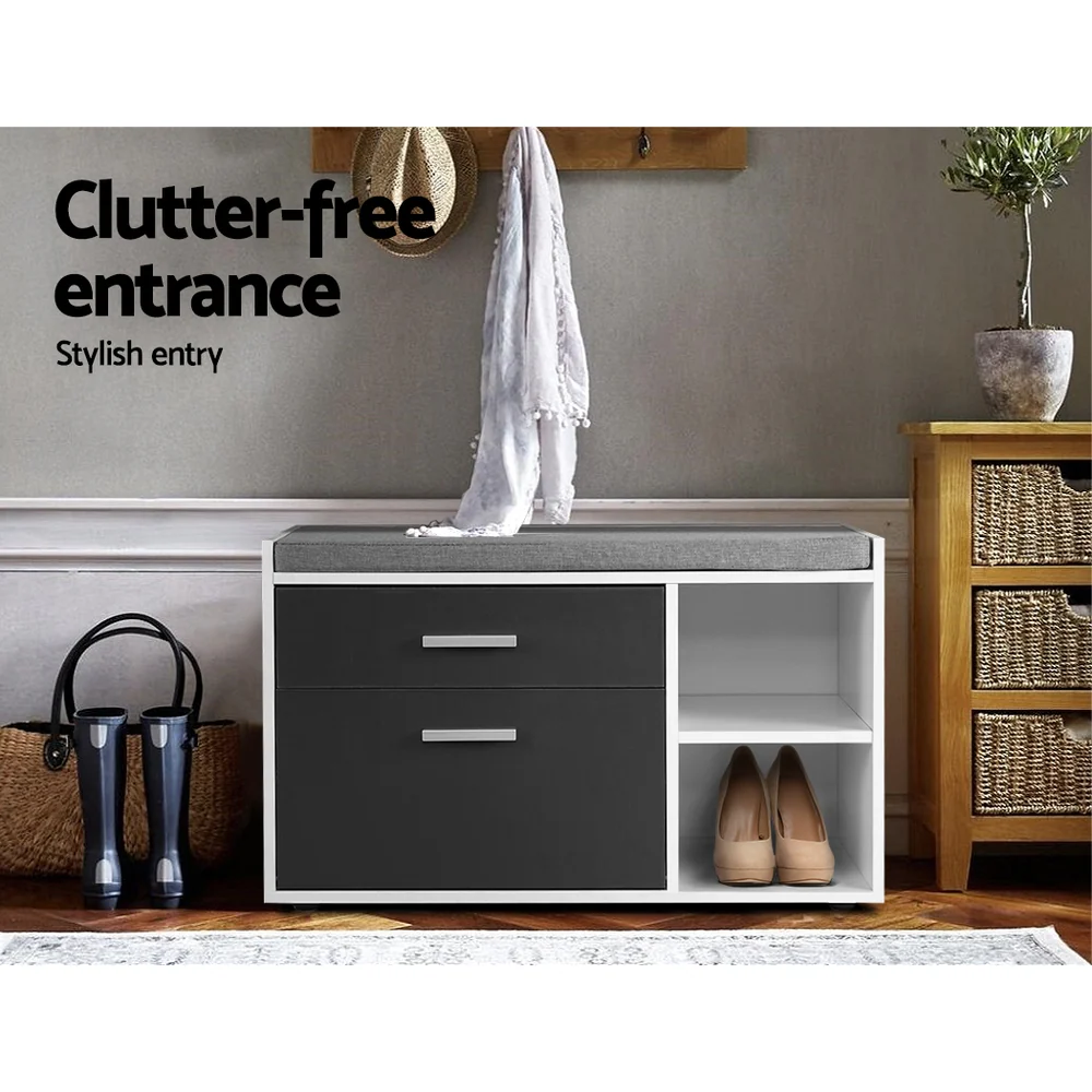 Artiss Shoe Cabinet Bench Shoes Storage Organiser Rack Wooden Cupboard Fabric Seat Adjustable Shelf - Nurns