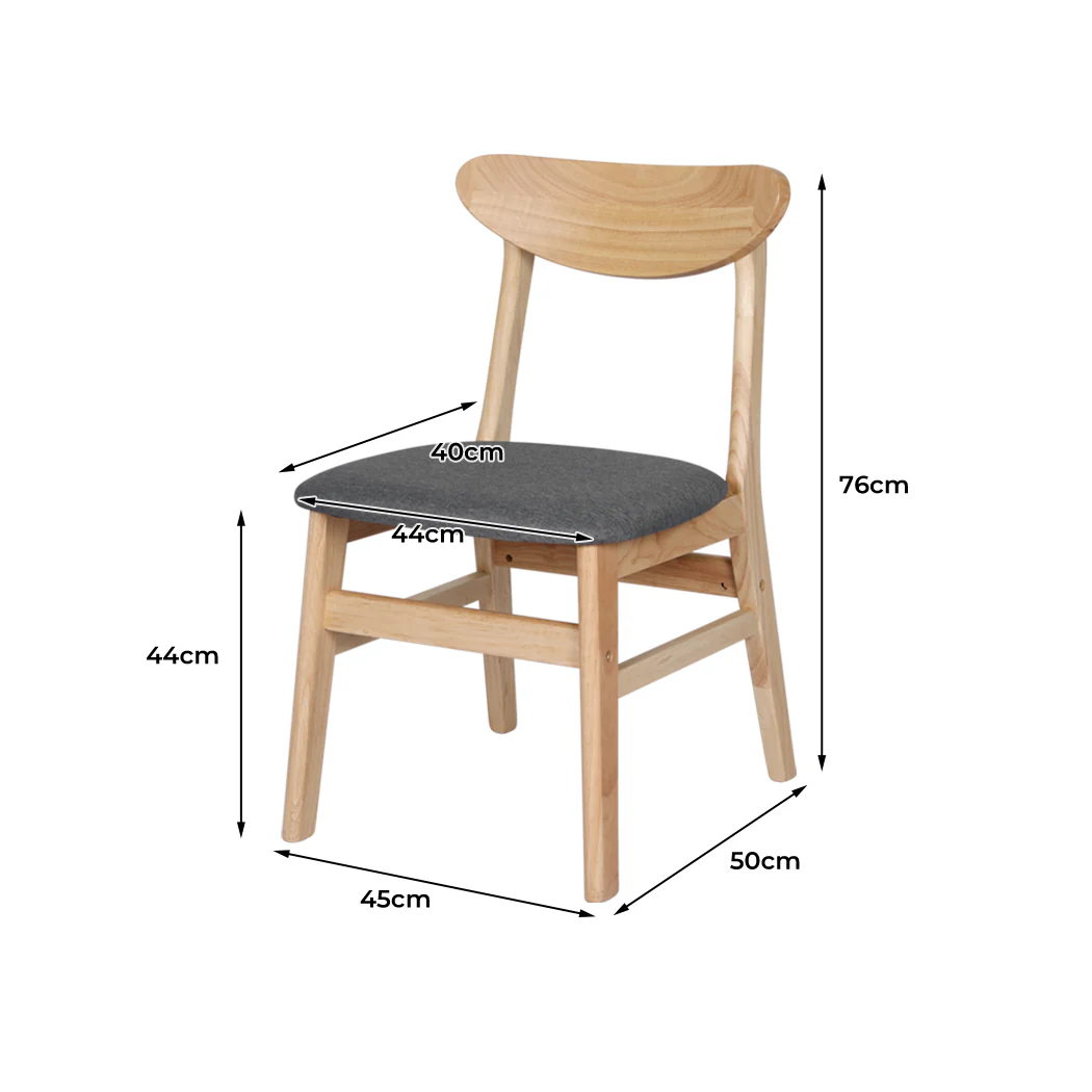 Tate Set of 4 Dining Chairs Kitchen Table Natural Wood Linen Fabric Cafe Lounge - Natural - Nurns