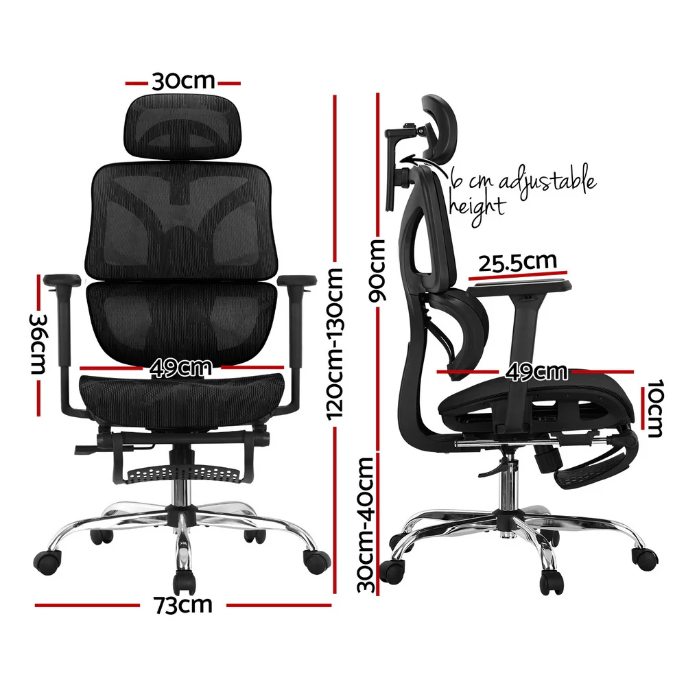 Artiss Ergonomic Office Chair Footrest Black - Nurns