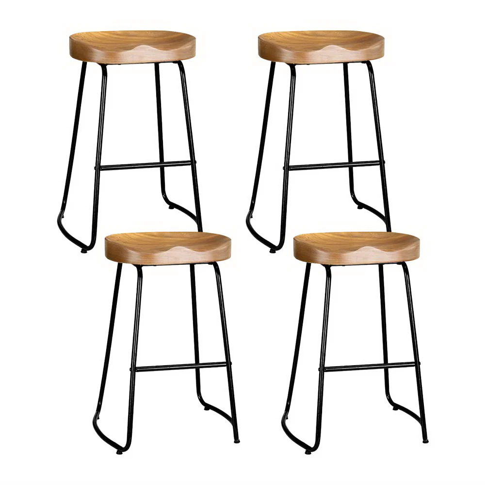 Set of 4 Reggio 65cm Elm Wood Backless Bar Stools - Black & Natural - Nurns
