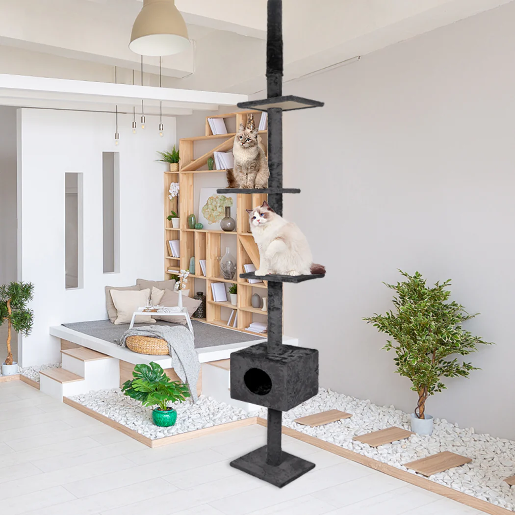 Cat Scratching Post Tree Condo Furniture Scratch Adjustable Height 248-288 - Grey - Nurns