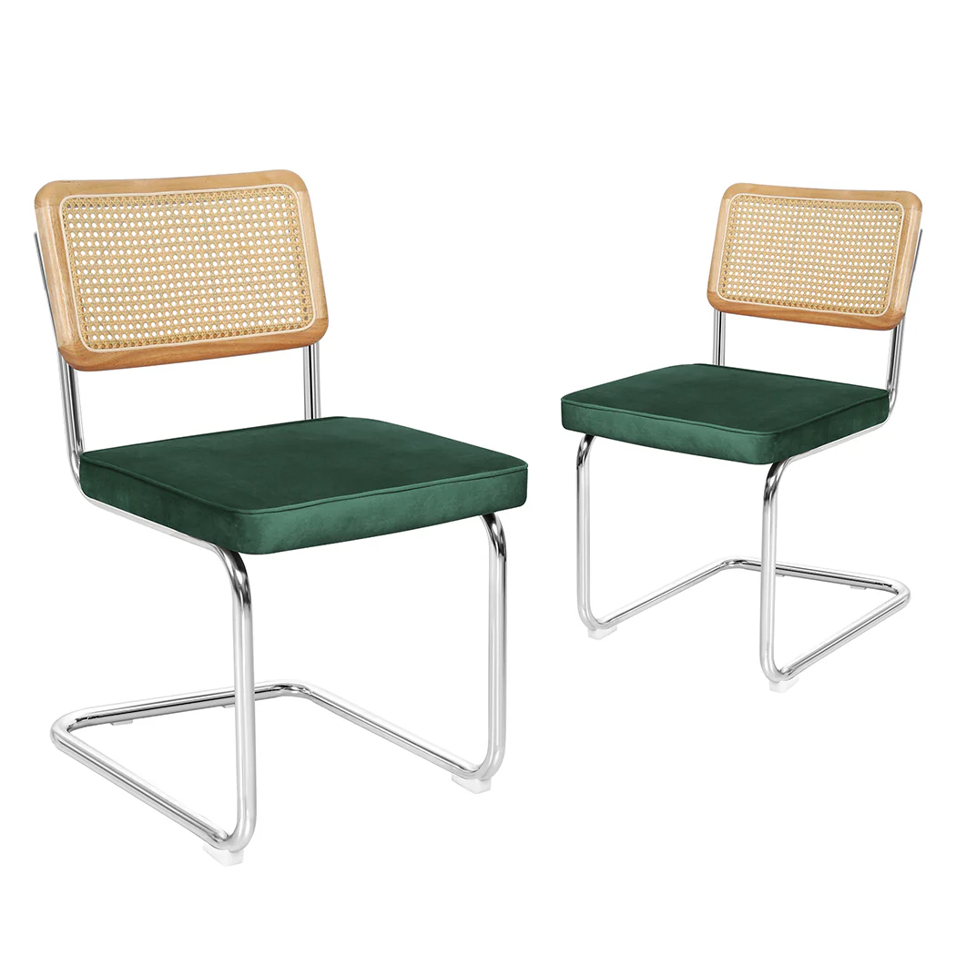 Verity Set of 2 Dining Chairs Chair Replica Cantilever Velvet Rattan Midcentury - Green - Nurns