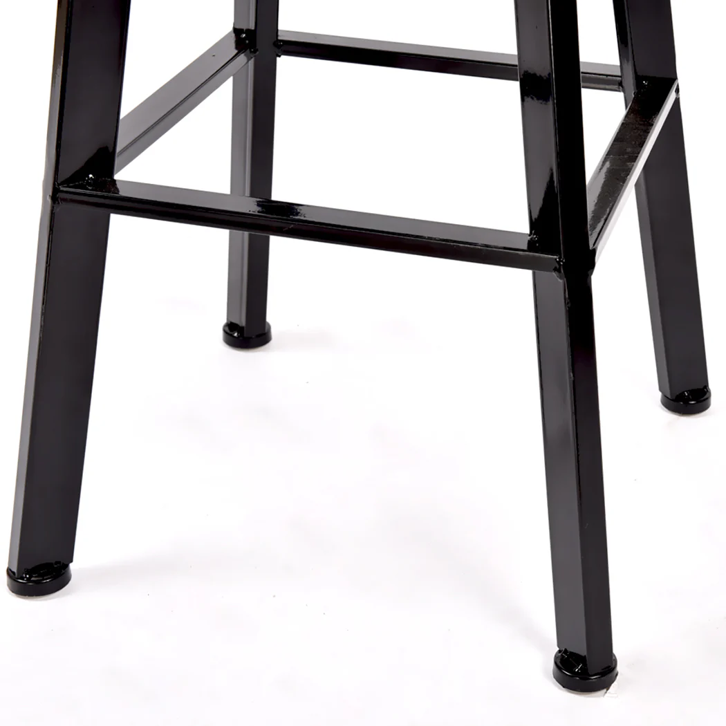 Set of 3 Potenza Industrial Pub Table & Bar Stools Wood Chair Set Home Kitchen Furniture - Black & Wood - Nurns