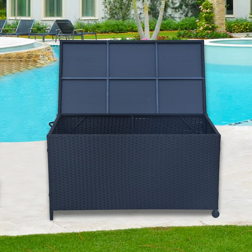 Outdoor PE Wicker Storage Box Garden 320L - Black - Nurns