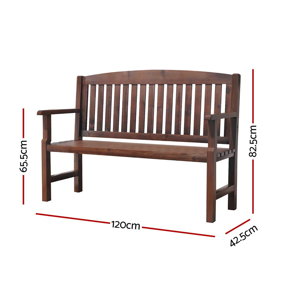 Emeric Outdoor Garden Bench Seat Wooden Chair Patio Furniture Timber Lounge - Brown - Nurns