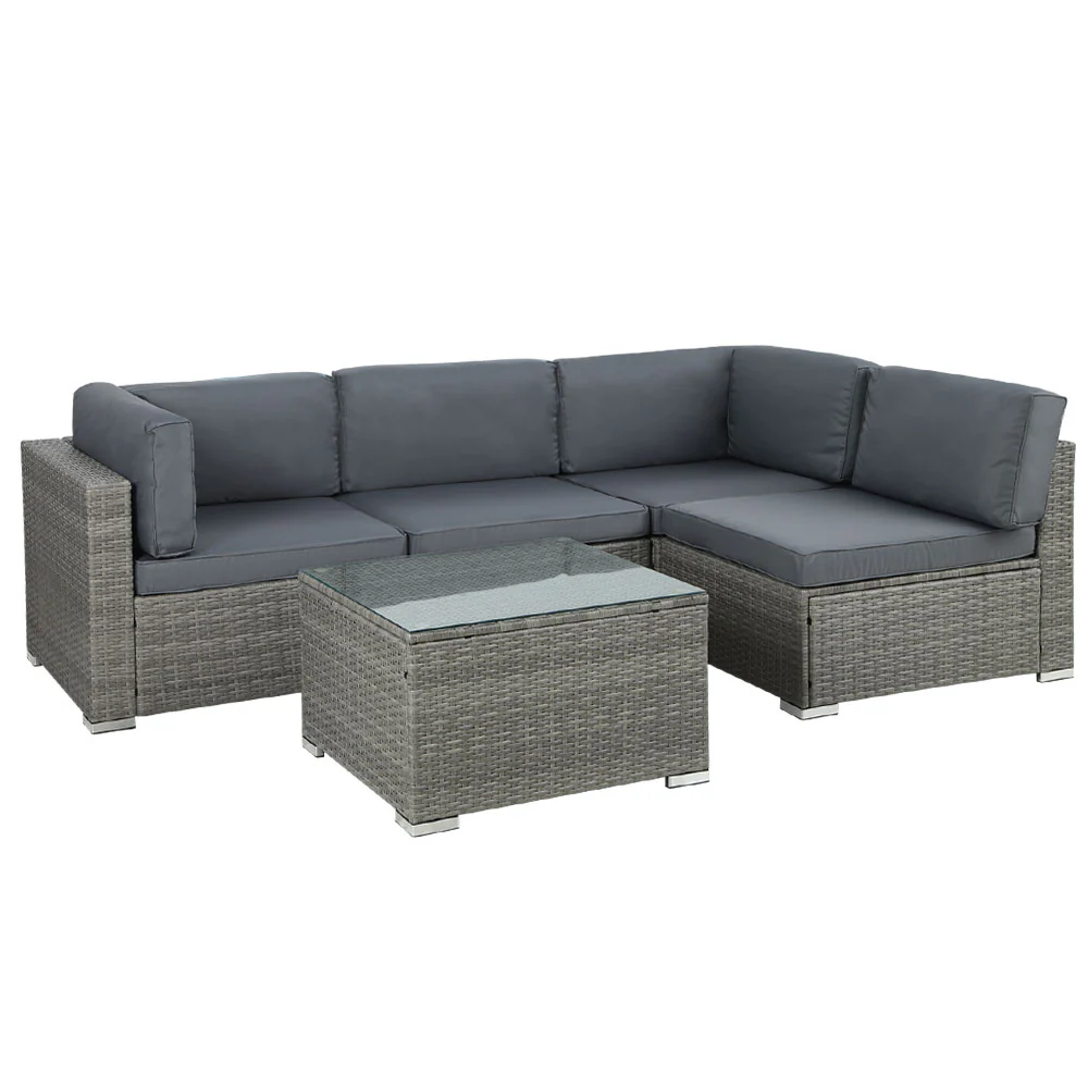 Driffield 4-Seater Furniture Wicker Table Chairs 5-Piece Outdoor Sofa - Grey - Nurns