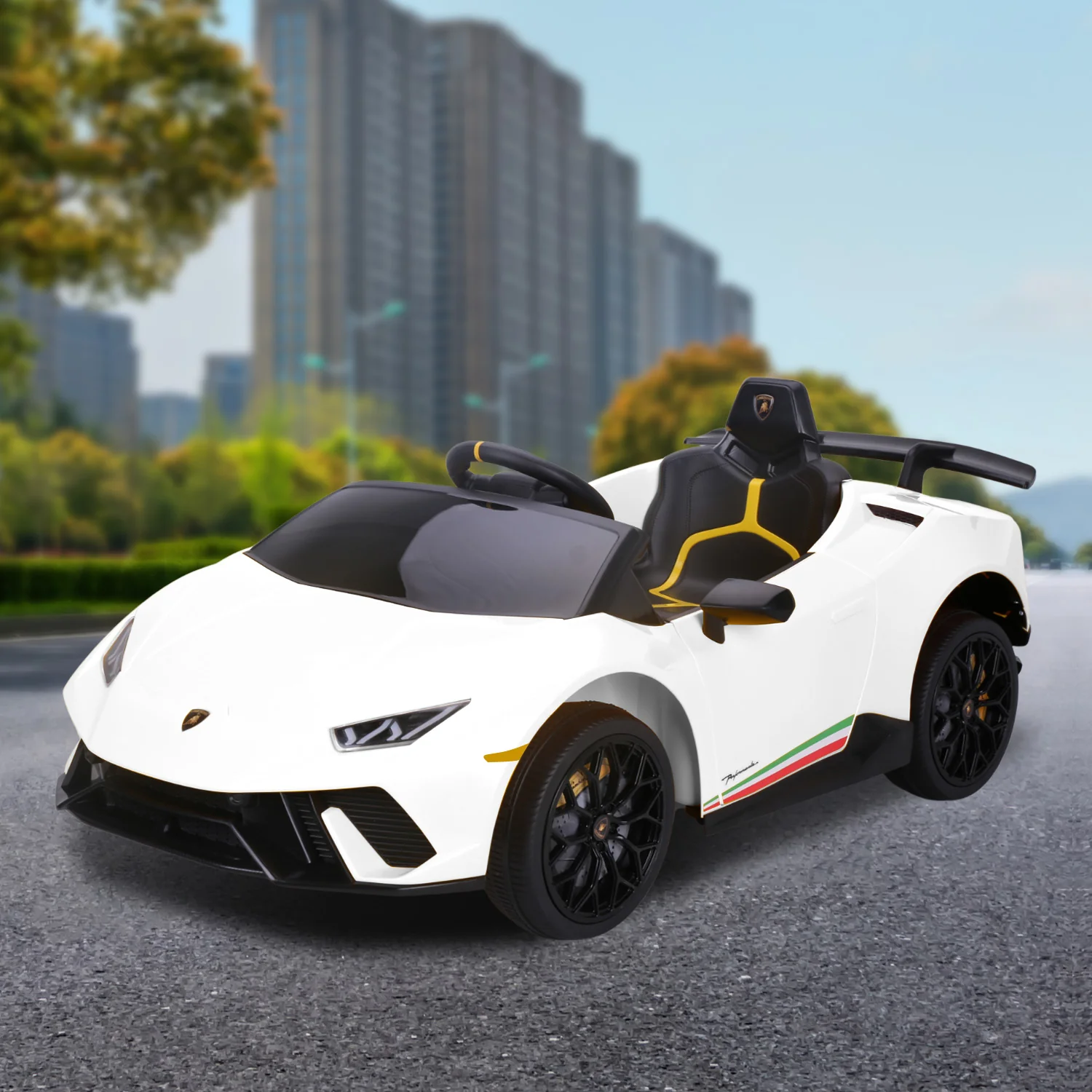 Lamborghini Performante Kids Electric Ride On Car Remote Control by - White - Nurns
