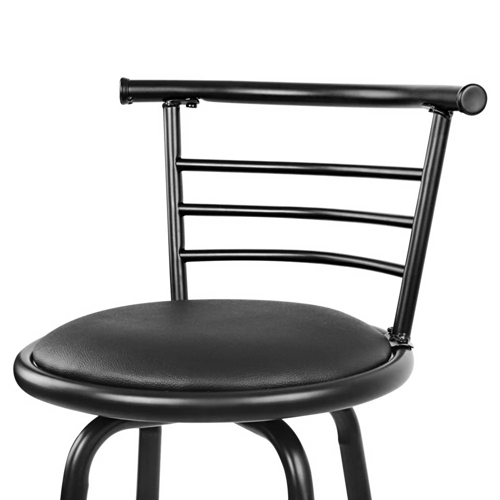 Set of 4 Voula PU Leather Bar Stools - Black & Steel - Nurns
