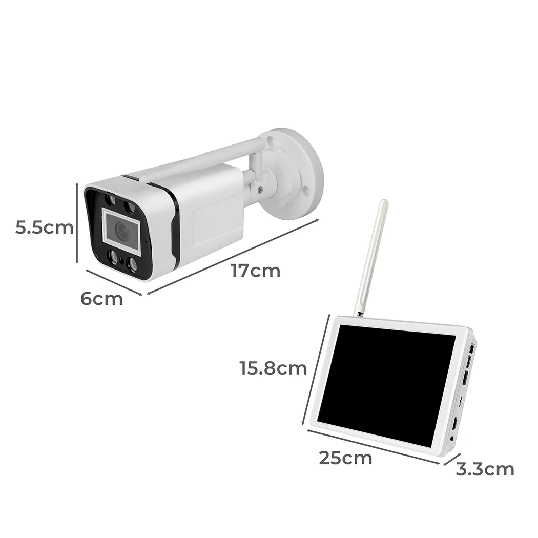 Set of 8 Wireless Security Camera System Set with Monitor Square - White - Nurns