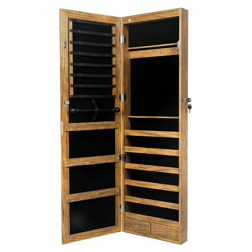 Mirror Jewellery Cabinet Makeup Storage Cosmetic LED Light Organiser Box - Nurns