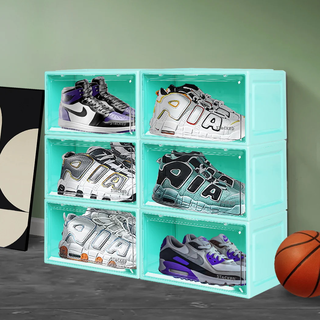 Stacked 6x Sneaker Display Case Shoe Cyan - Nurns