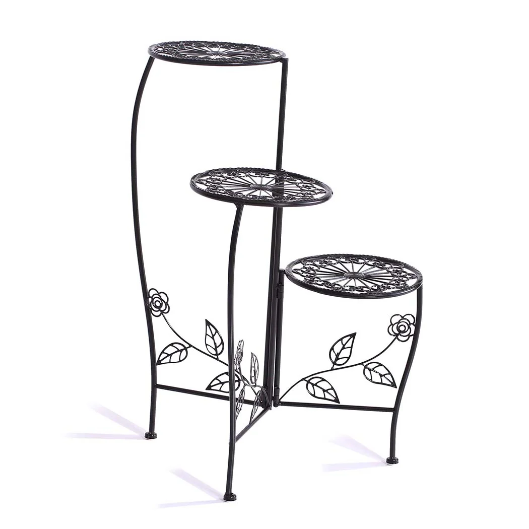 Plant Stand Outdoor Indoor Flower Pots Garden Metal Corner Shelf Wrought Iron - Nurns