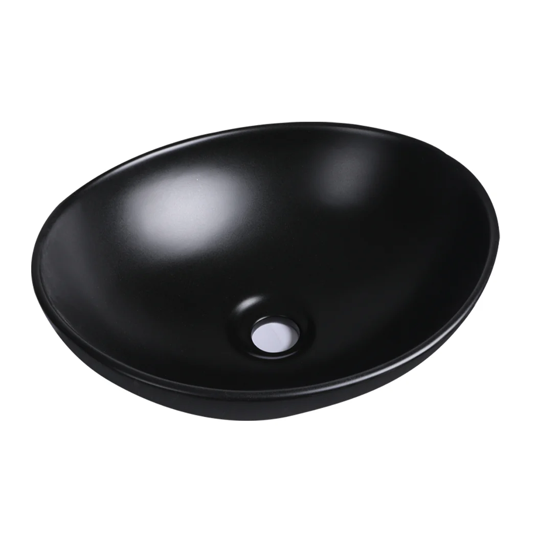 Wash Basin Oval Ceramic Hand Bowl Bathroom Sink Vanity Above Counter Matte Black - Nurns