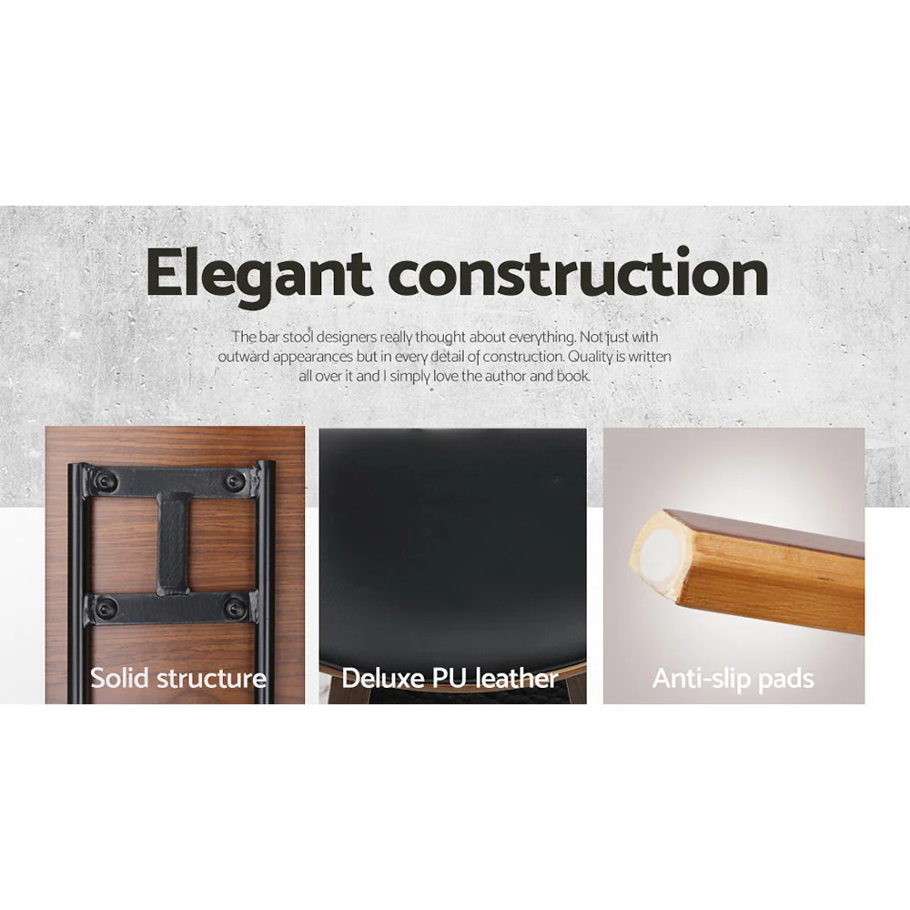 Set of 4 Cosenza PU Leather Circular Footrest Bar Stools - Black - Nurns