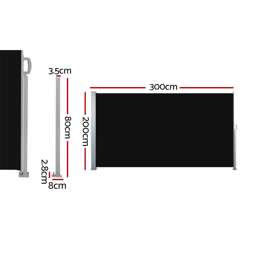 Instahut Side Awning Sun Shade Outdoor Retractable Privacy Screen 2x3M Black x2 - Nurns