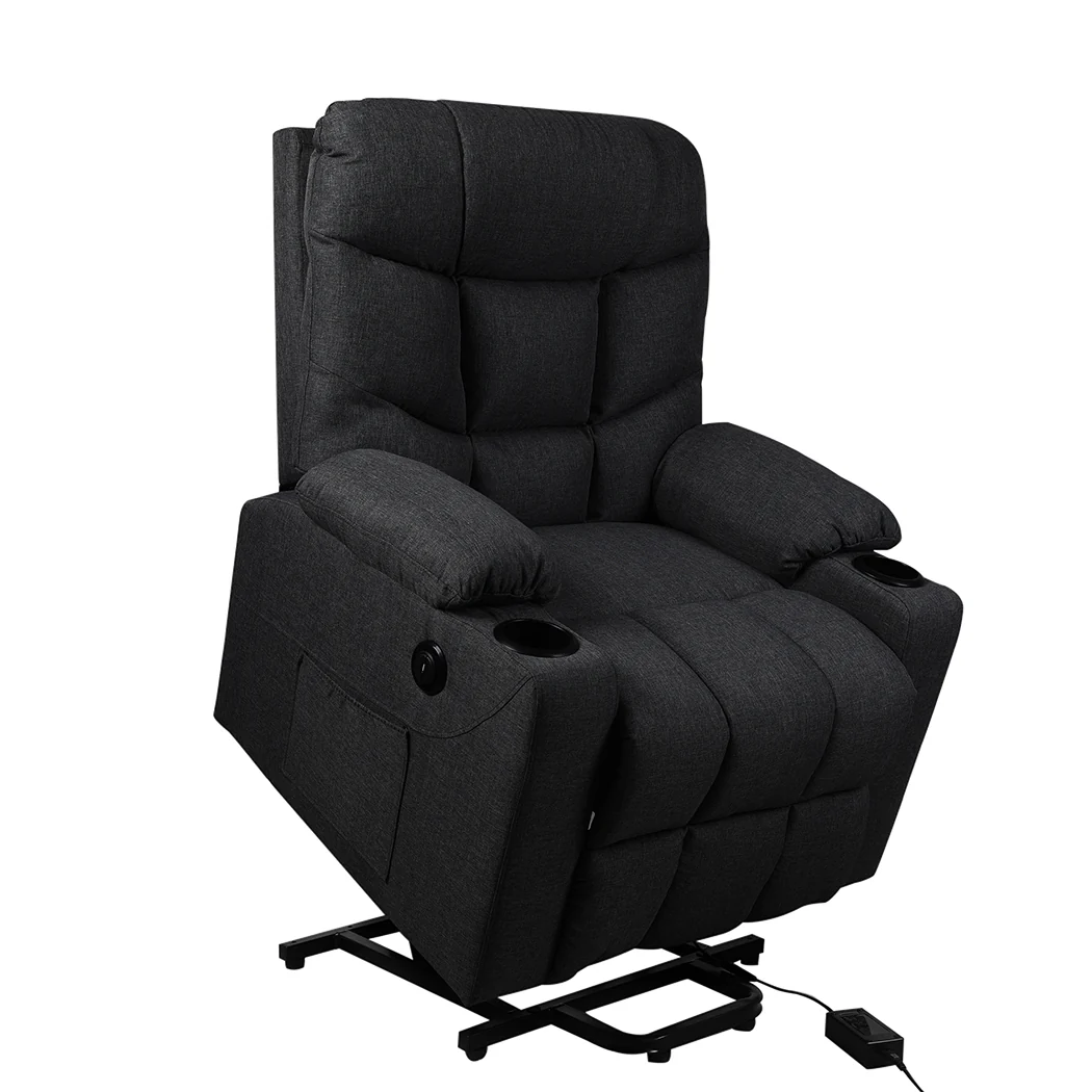 Medea Recliner Chair Electric Lift Chair Armchair Lounge Fabric USB Charge - Black - Nurns