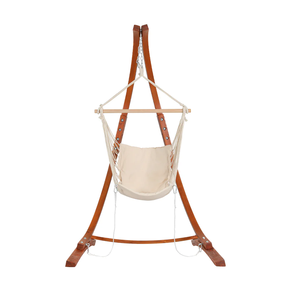 Hammock Chair Timber Outdoor Furniture Camping with Stand - White - Nurns