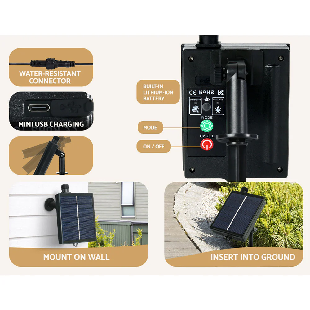 7ft 2.1m 480 LED Solar Christmas Tree Twigs Lights Xmas Tree - Warm White - Nurns