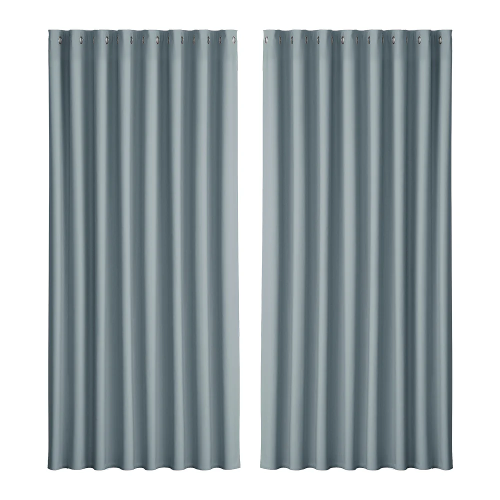 Set of 2 Blockout Curtains Blackout Window Curtain Eyelet 300x230cm Grey - Nurns