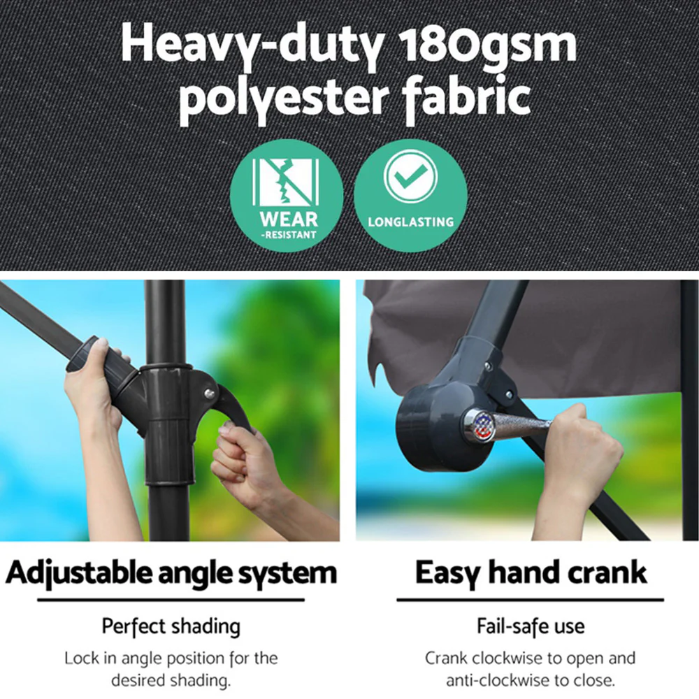 Instahut 3m Outdoor Umbrella Cantilever Beach Garden Patio Charcoal - Nurns