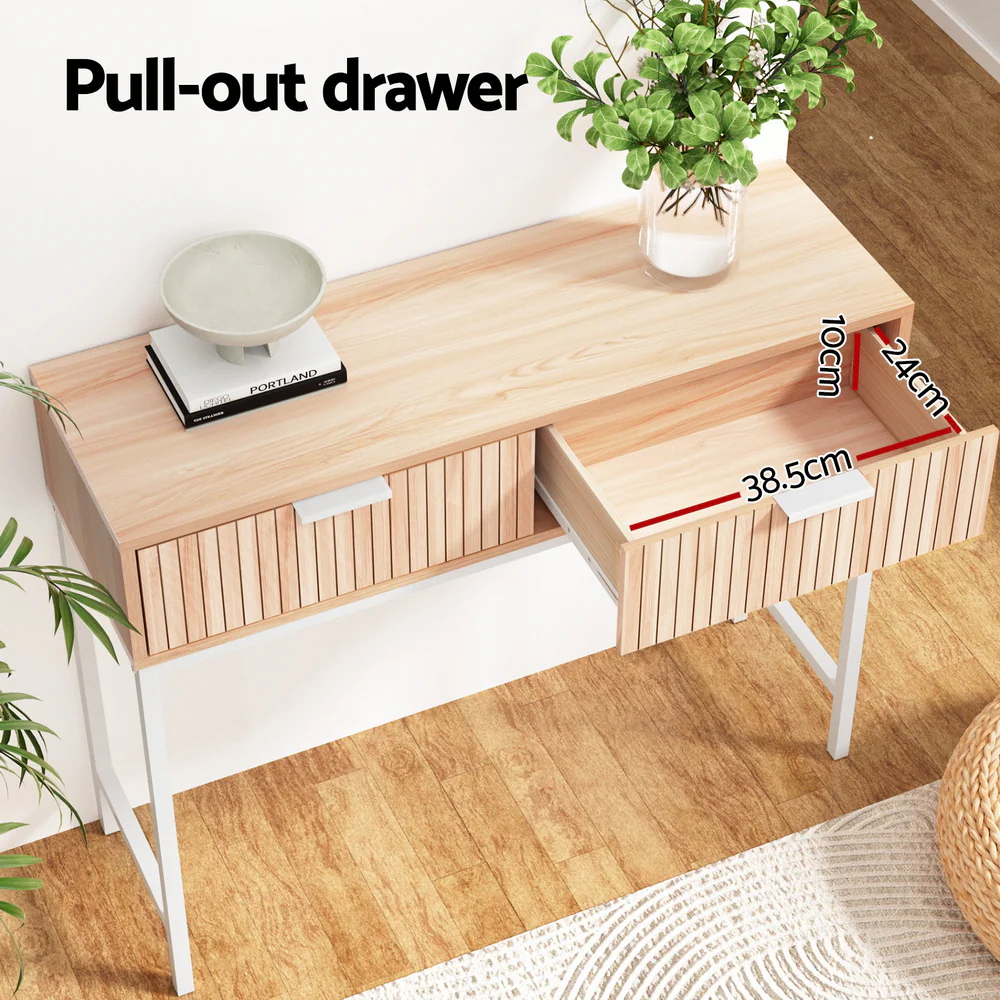 92cm Console Table 2 Drawers - Pine - Nurns