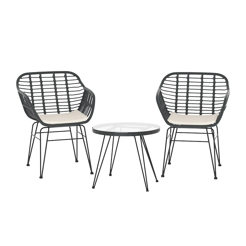 Dalton 2-Seater Table Chairs Patio 3-Piece Outdoor Furniture - Grey - Nurns