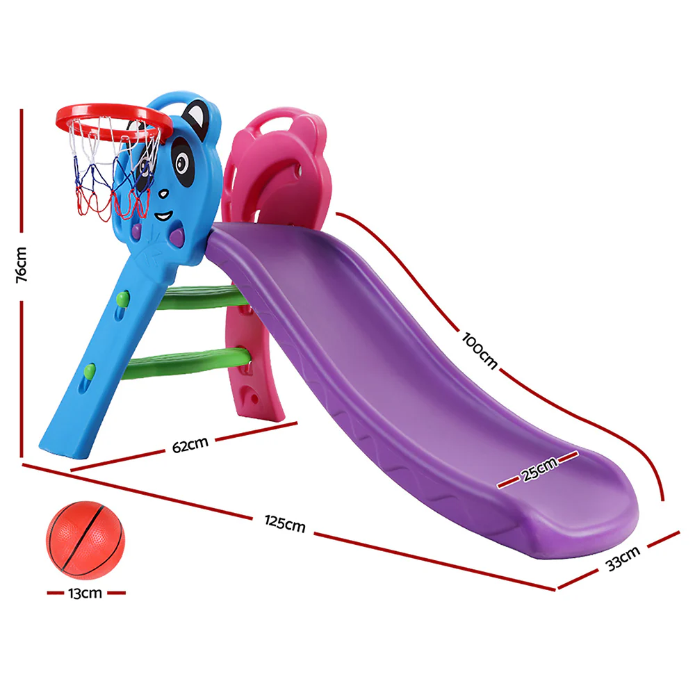 Panda Kids Slide with Basketball Hoop Outdoor Indoor Playground Toddler Play - Nurns