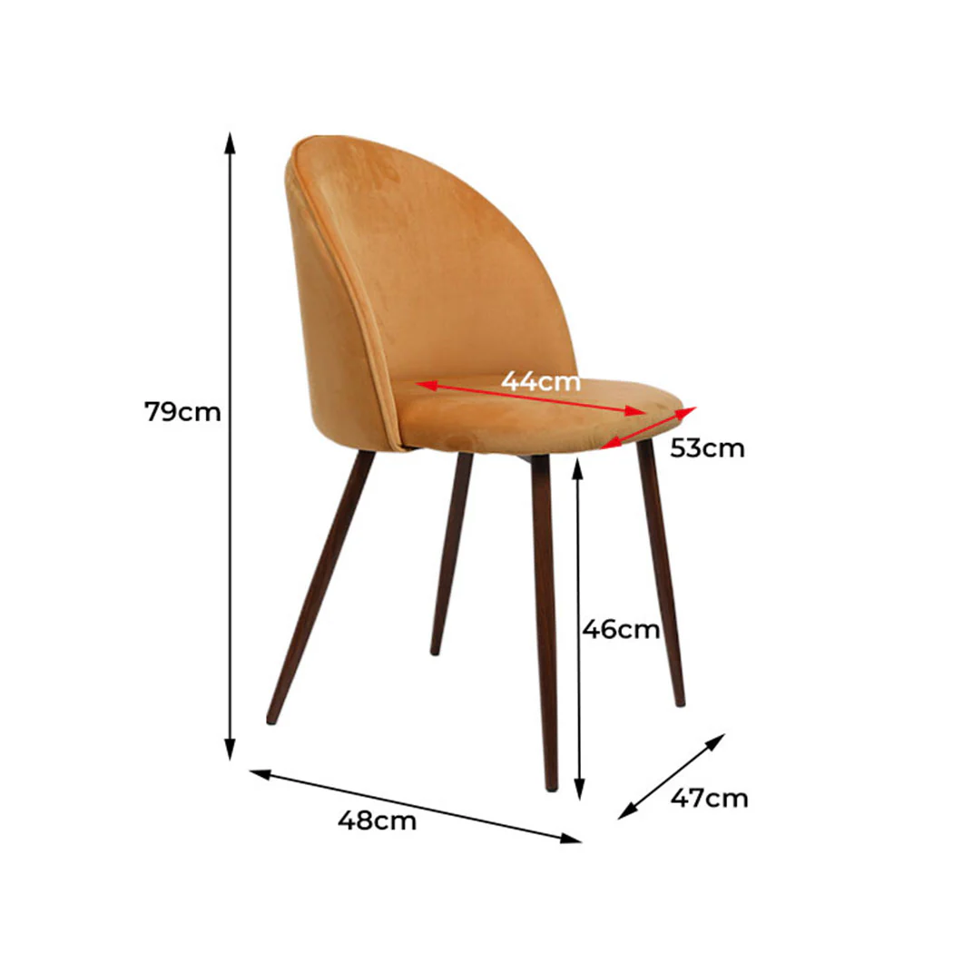 Cade Set of 2 Dining Chairs Seat Velvet French Provincial Kitchen Lounge - Mustard - Nurns