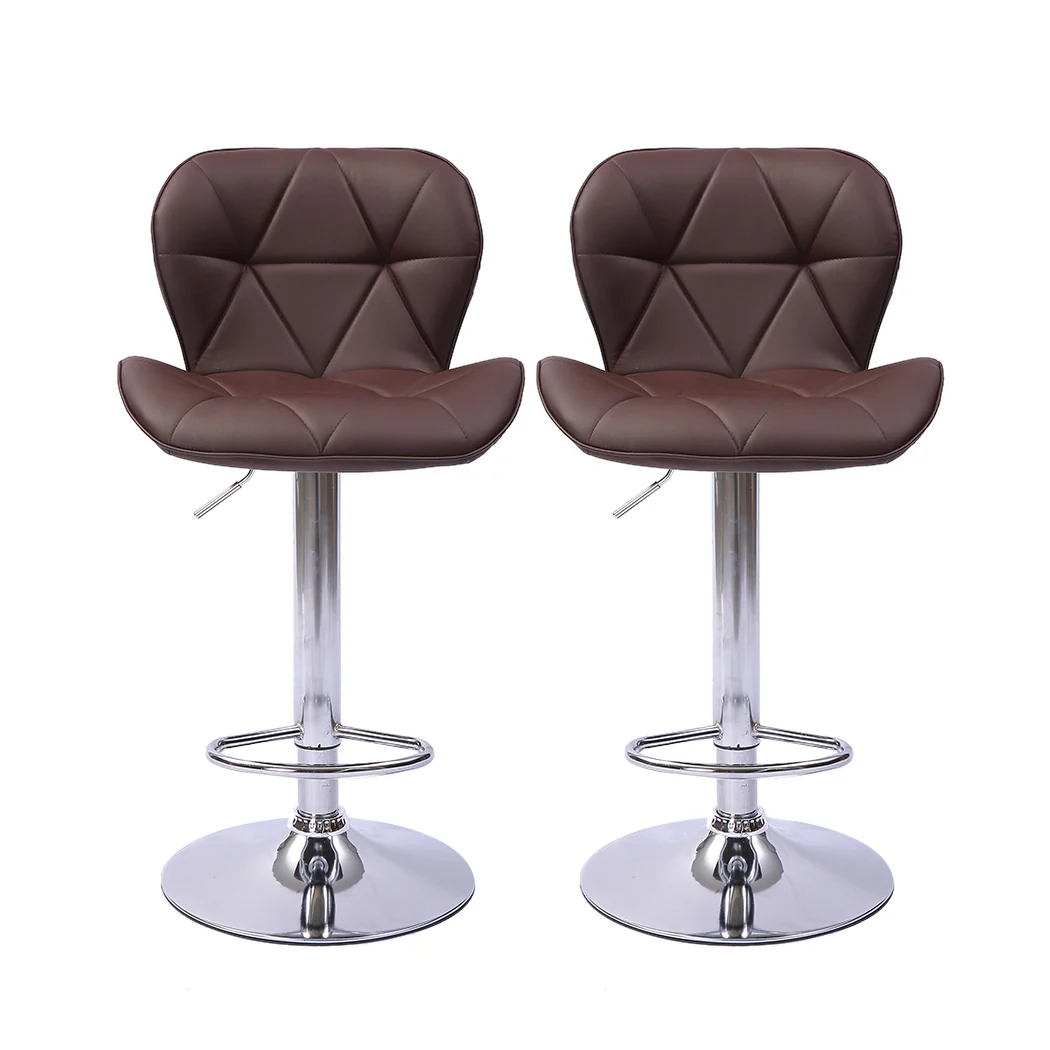 Set of 2 Orleans Bar Stools Stool Swivel Gas Lift Kitchen Leather Chair Chairs Metal Barstools - Brown - Nurns
