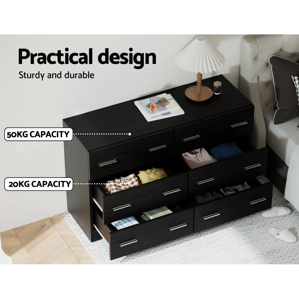 Artiss 6 Chest of Drawers - Black - Nurns