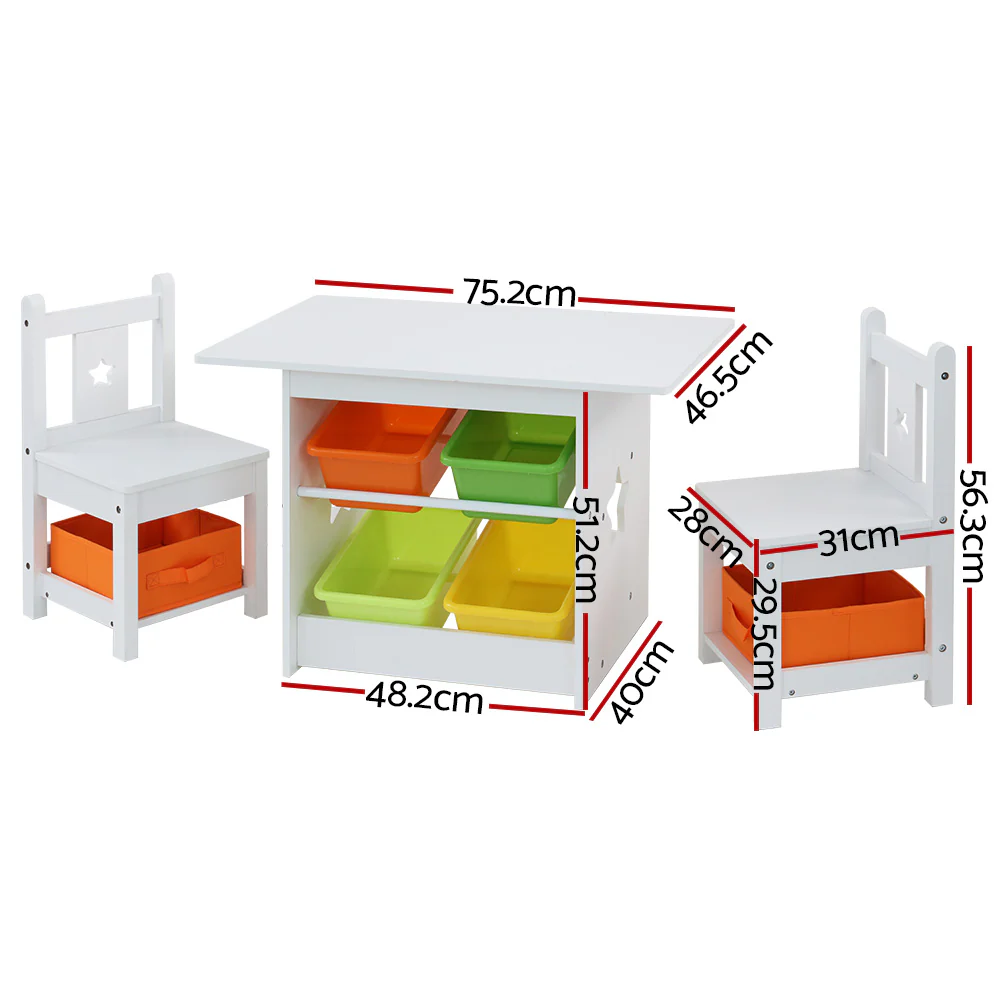 Prasad 3-Piece Kids Table & Chairs Set Children Furniture Play Toys Storage Box - White - Nurns