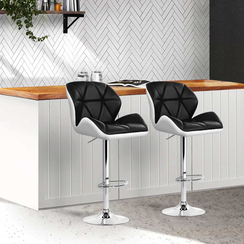 Set of 2 Exeter Kitchen Bar Stools - White, Black & Chrome - Nurns
