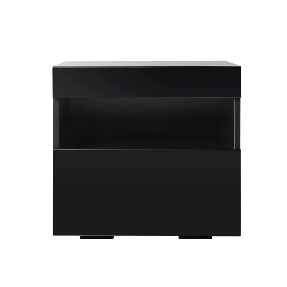 Pictou LED High Gloss Bedside Tables Side Table RGB LED High Gloss Nightstand - Black - Nurns