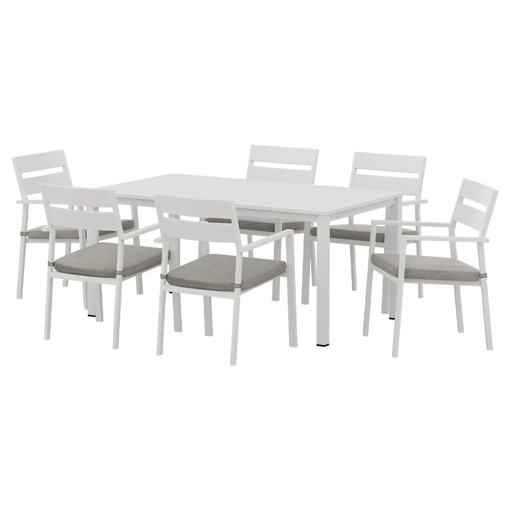 Makena 6-Seater Aluminium Table Chairs Lounge Setting 7-Piece Outdoor Dining Set - White - Nurns