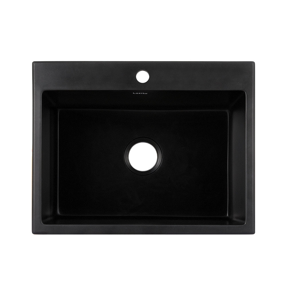 Kitchen Sink Granite Stone Sinks Basin Single Bowl Black 600mmx470mm - Nurns