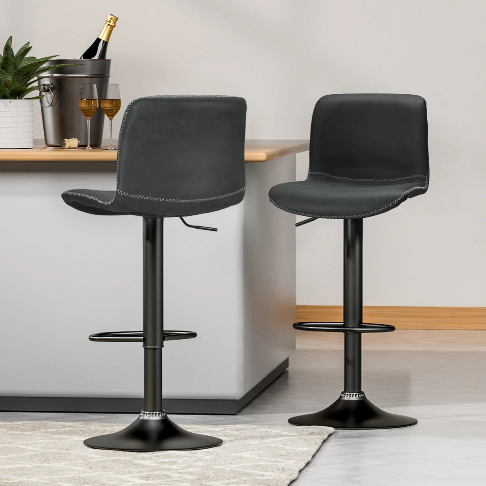 Set of 4 Karachi Bar Stools Kitchen Swivel Gas Lift Chairs - Black - Nurns