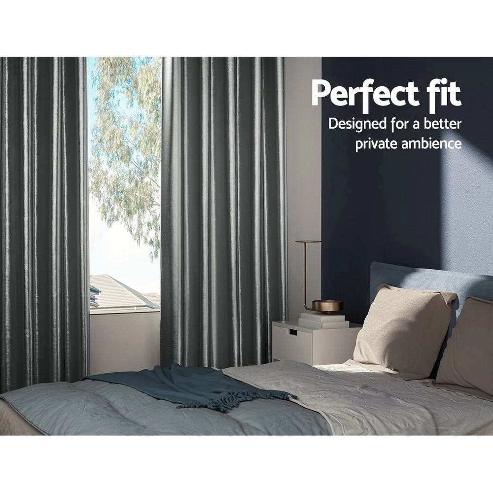 Set of 2 Blockout Curtains Blackout Window Curtain Eyelet 300x230cm Grey Shine - Nurns
