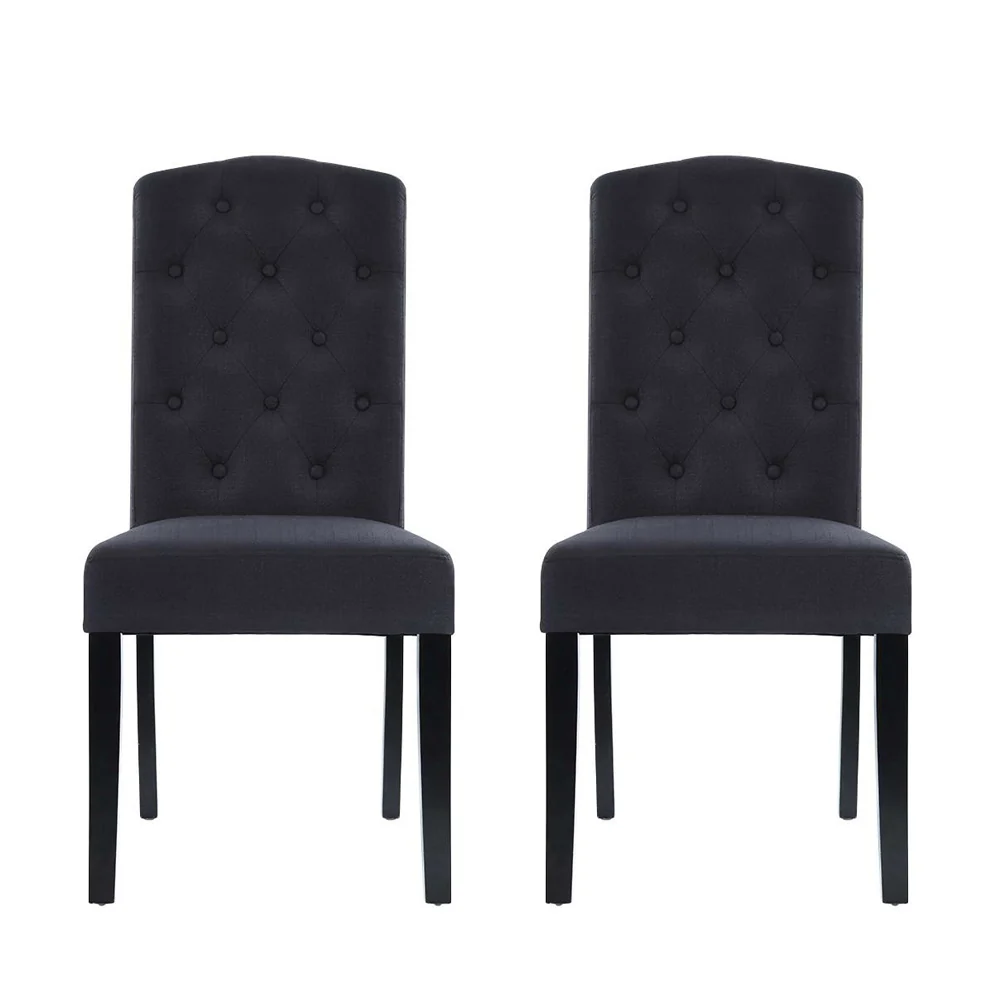 Holly Set of 2 Dining Chairs Linen Parsons Chair - Dark Grey - Nurns