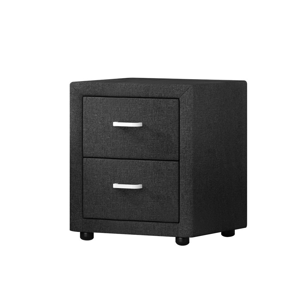Kildonan Fabric Bedside Tables with 2 Drawers - Charcoal - Nurns