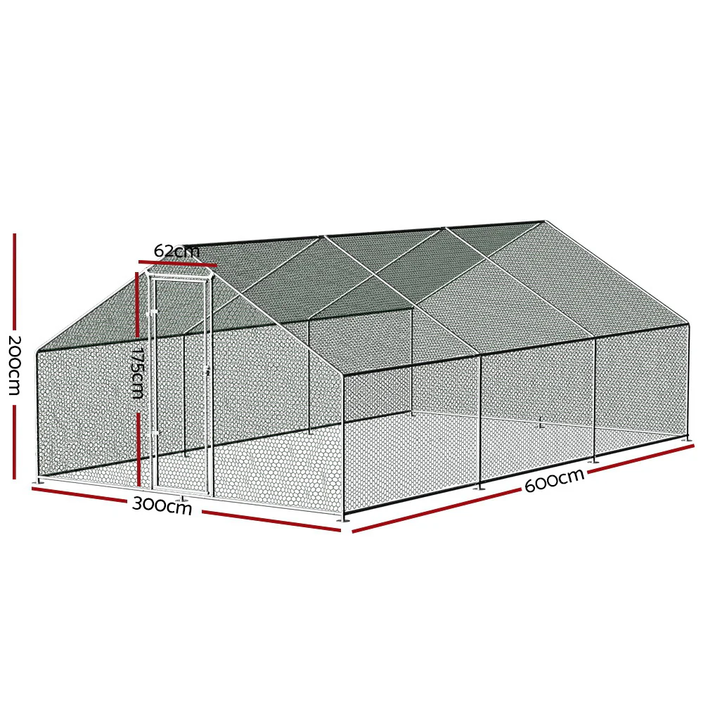 Chicken Coop Cage 3x6x2m Galvanised Steel - Nurns
