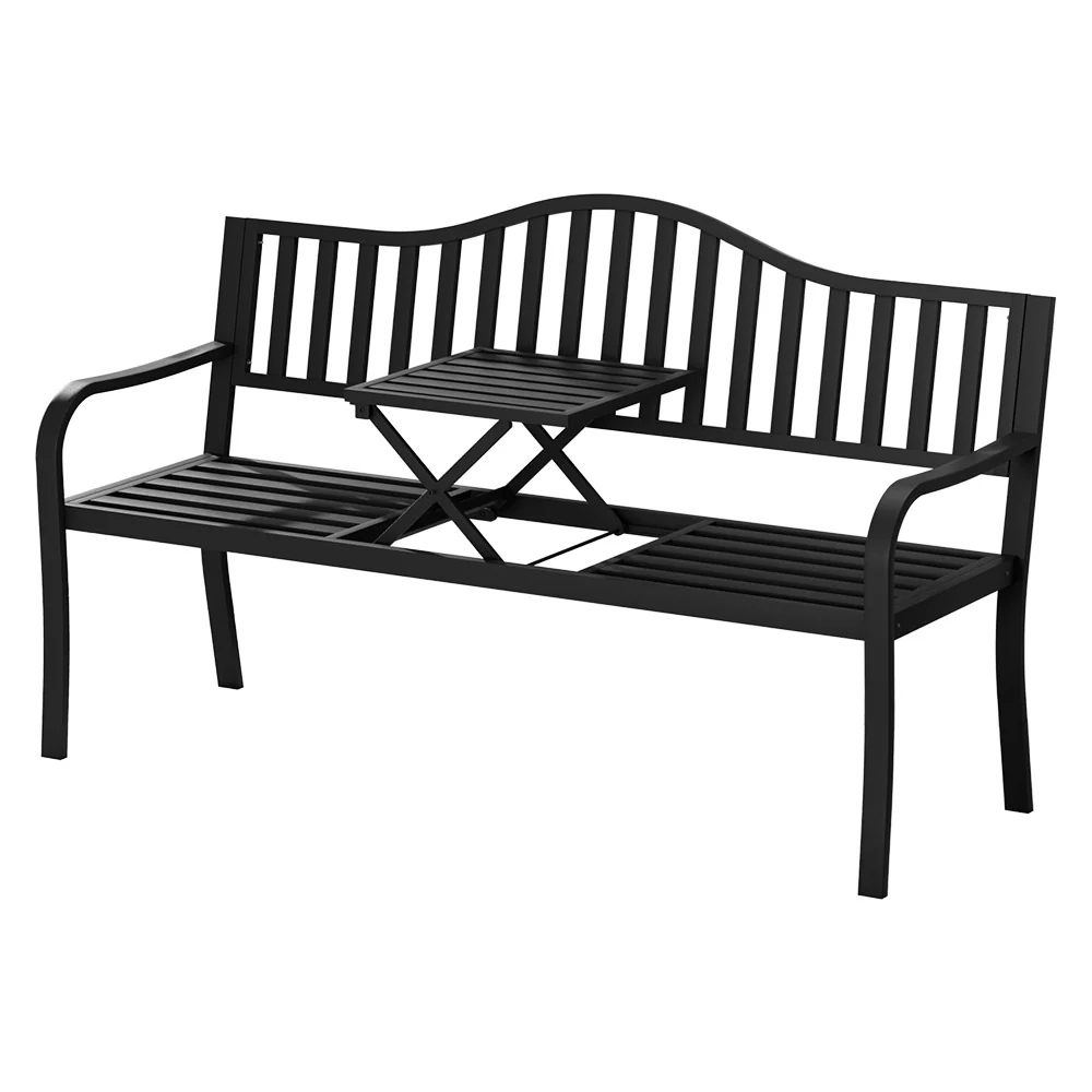 Calliope Outdoor Garden Bench Steel Foldable Table Furniture Patio Loveseat - Black - Nurns