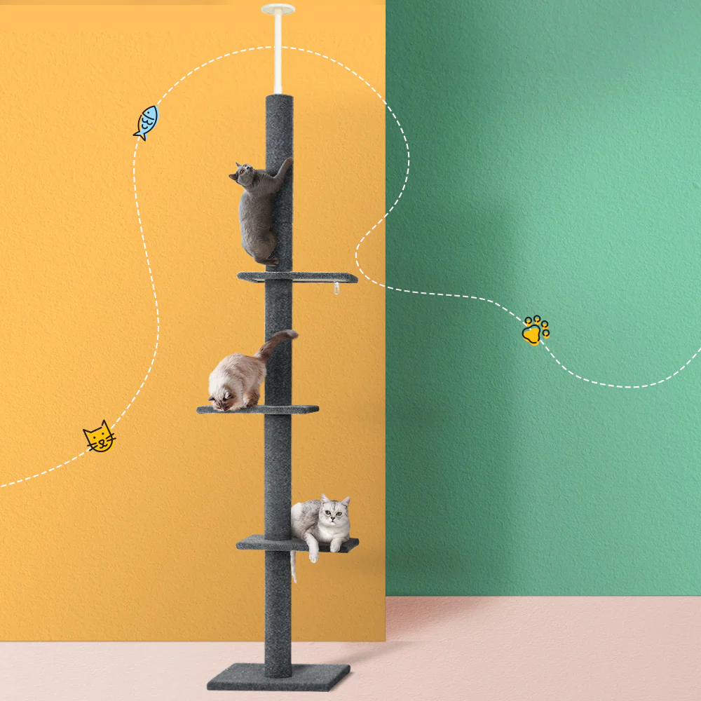 Cat Tree 290cm Tower Scratching Post Scratcher Floor to Ceiling Cats Bed - Grey - Nurns
