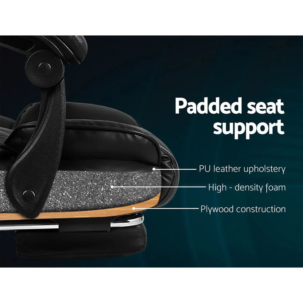 Artiss Executive Office Chair Leather Footrest Black - Nurns