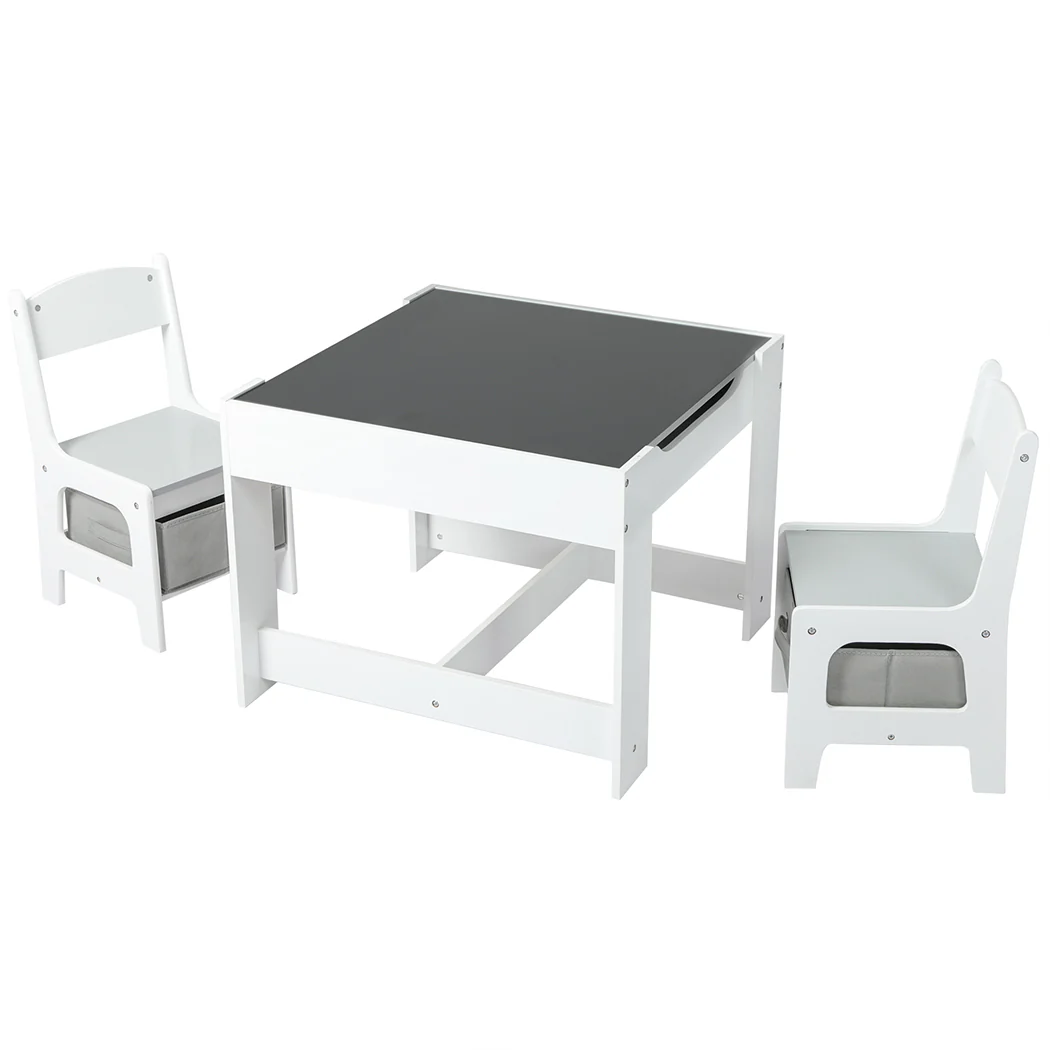 Poppy 3-Piece Kids Table & Chairs Set - White & Grey - Nurns