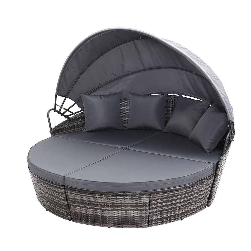 Yasin Outdoor Lounge Setting Patio Furniture Sofa Wicker Garden Rattan Set Day Bed - Grey - Nurns