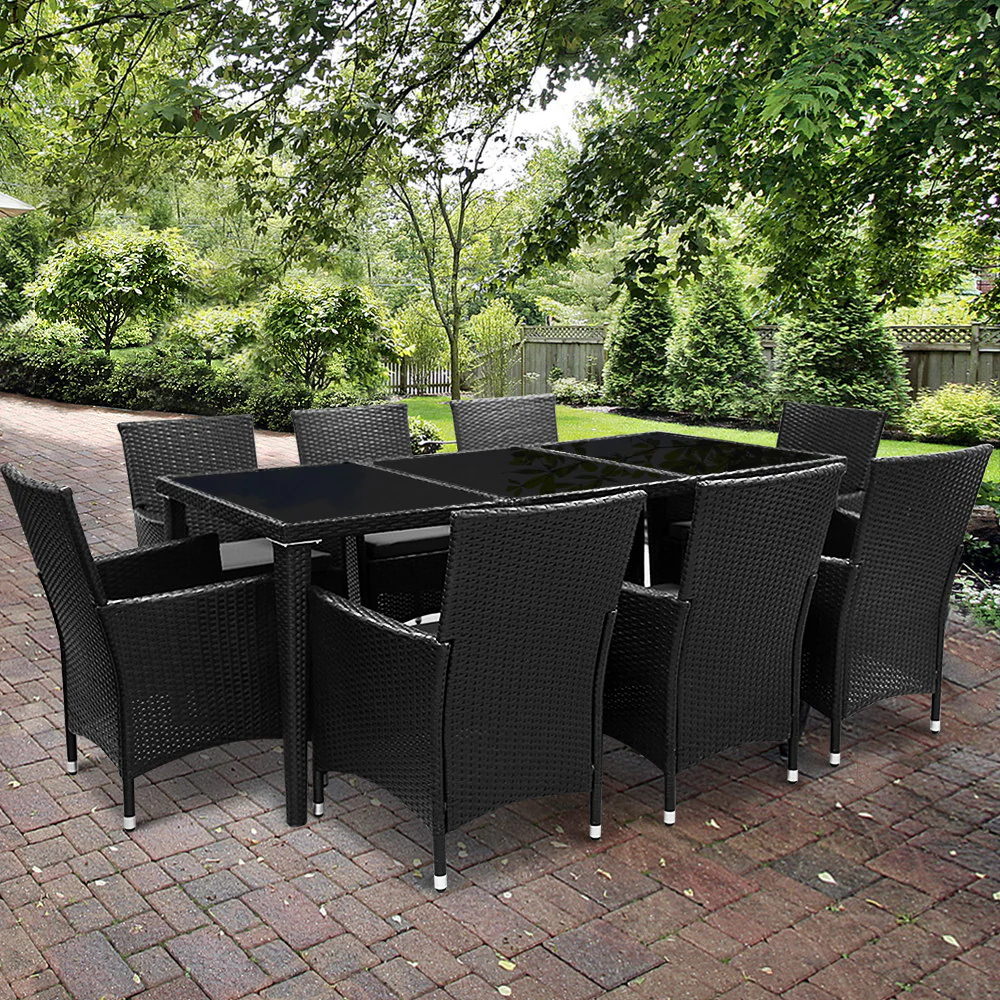 Corbridge 8-Seater Outdoor Furniture Setting 9-Piece Dining Set - Black - Nurns