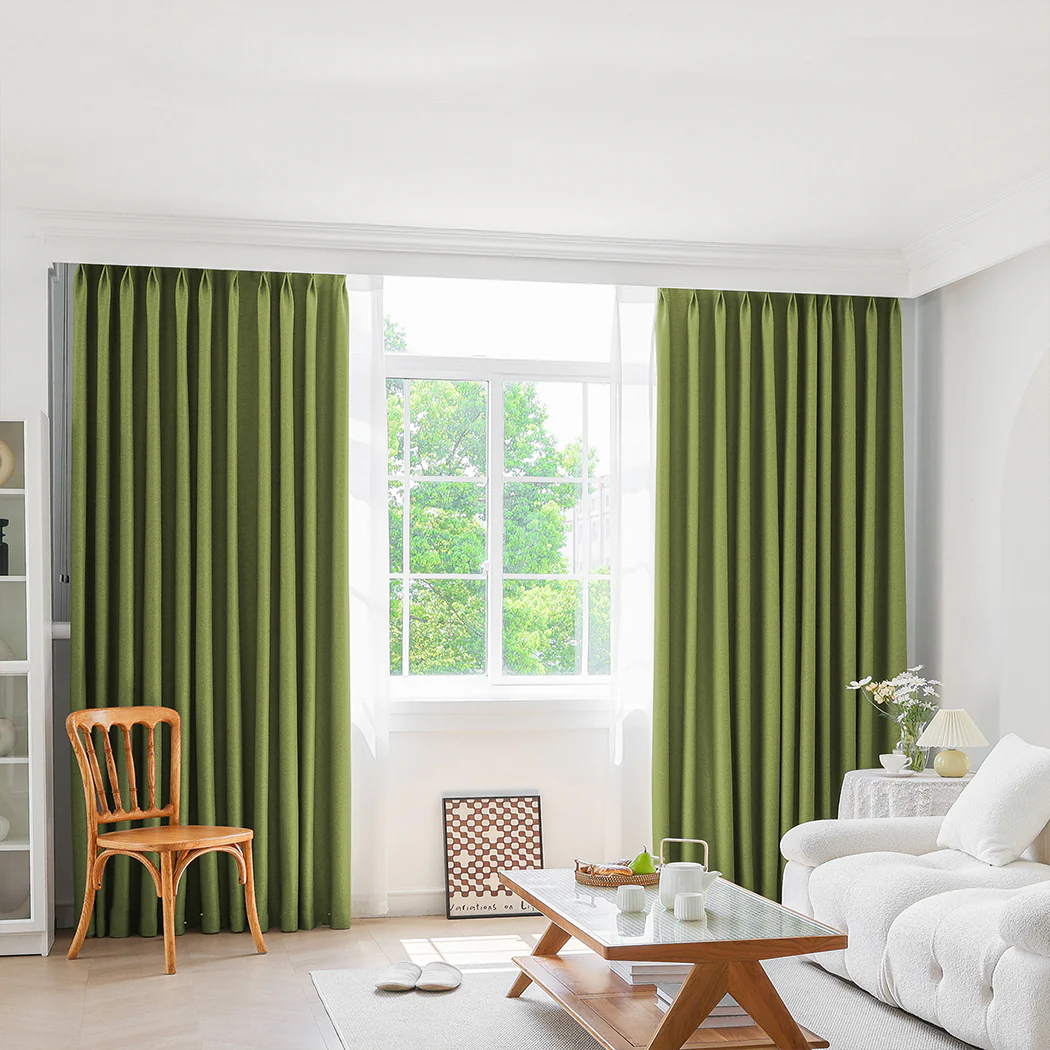 Set of 2 240x250 Blockout Curtains Chenille - Green - Nurns