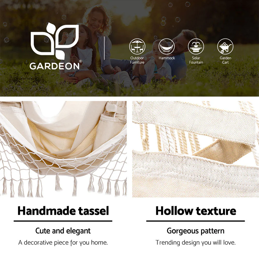 Hammock Chair with Steel Stand Hanging Outdoor Tassel - Cream - Nurns