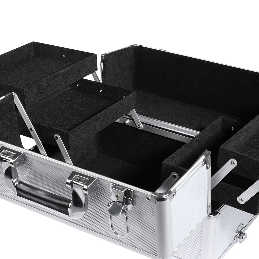 Makeup Case Professional Makeup Organiser 7 In 1 Trolley Silver - Nurns